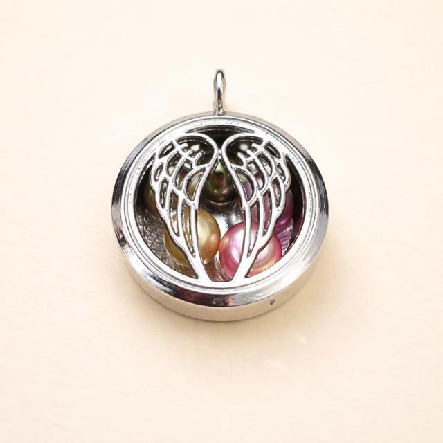 Angel Wings Floating Pearl Pendant Locket
