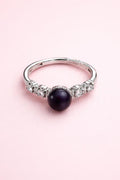 Black Button Pearl Adjustable Ring