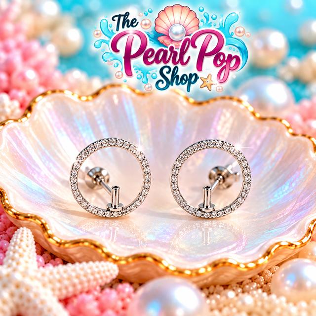 Circle of Sparkle Pearl Stud Earrings
