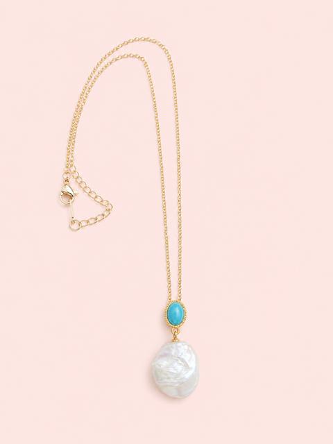 Baroque Pearl and Turquoise Pendant and Chain - Gold