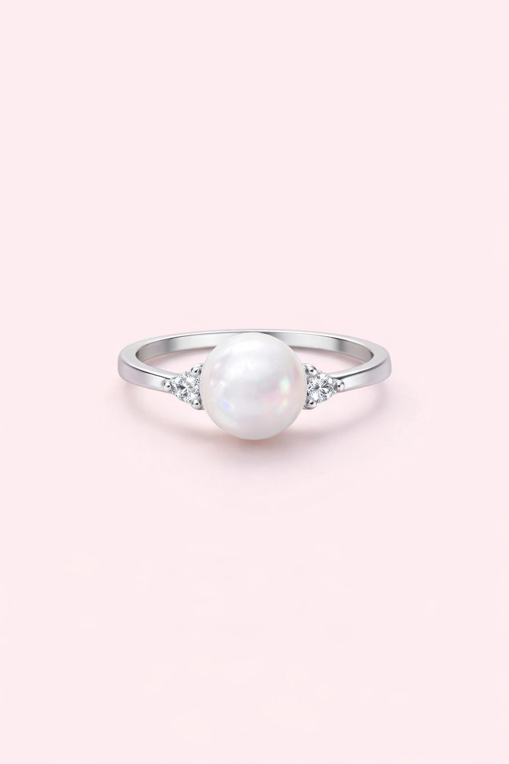 White Button Pearl Adjustable Ring