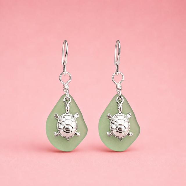 Turtle and Acrylic Sea Glass Earrings
