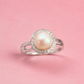 White Button Pearl Adjustable Ring