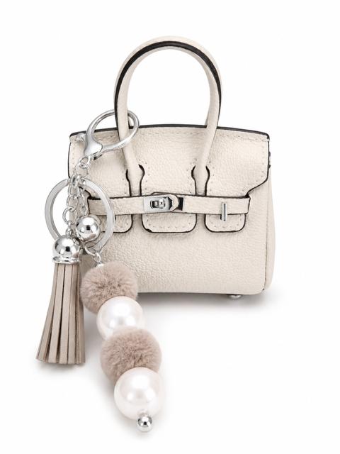 Large Pearl and Mini Purse Key Chain - Beige