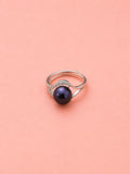 Black Button Pearl Adjustable Ring