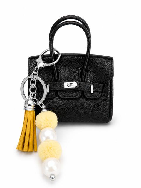 Large Pearl and Mini Purse Key Chain - Black