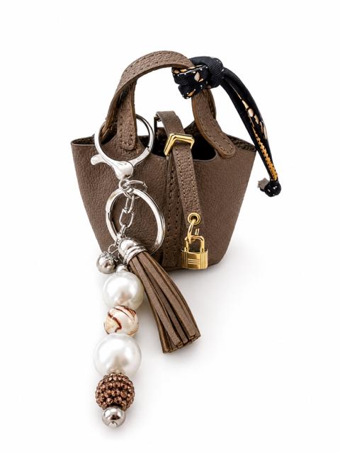 Medium Pearl and Mini Purse Key Chain - Brown