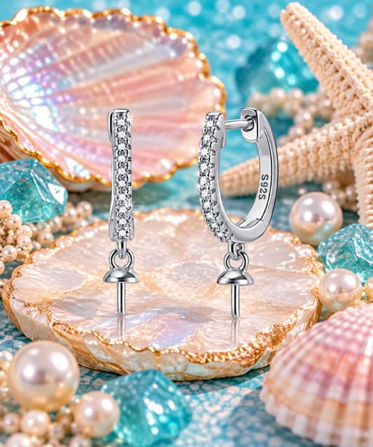 Sparkling Pearl-Ready Hoop Earrings - silver
