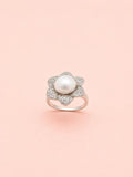 White Button Pearl and Flower Adjustable Ring