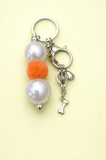 Large Pearl Cage Key Chain - Dog Bone
