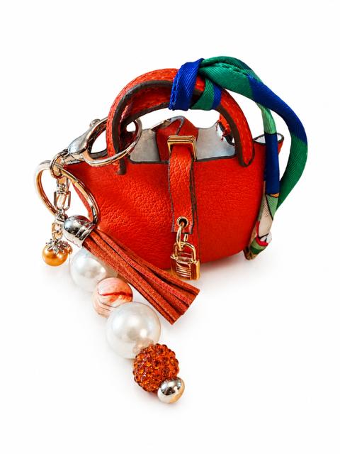 Medium Pearl and Mini Purse Key Chain - Orange