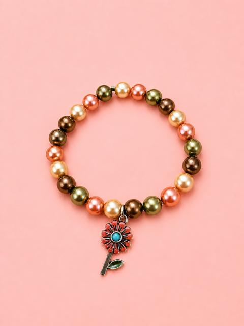 Pearl Bracelet with Sunflower Charm