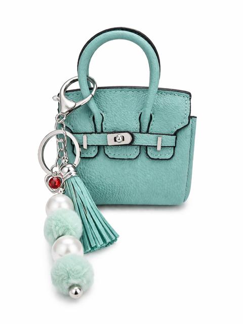 Large Pearl and Mini Purse Key Chain - Green